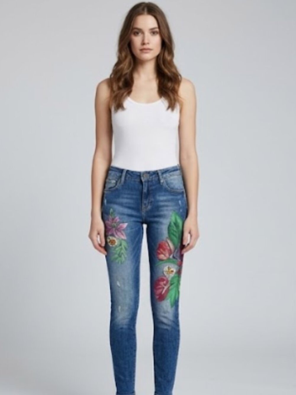 Y2K GUESS Ultra Low Rise Skinny Jeans – Floral Embroidered